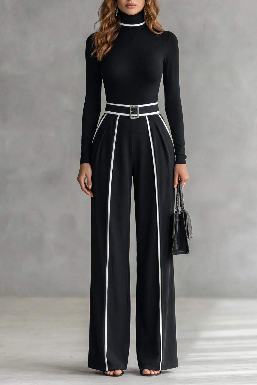Women's Pleated Long Sleeve Blazer Belted Evening