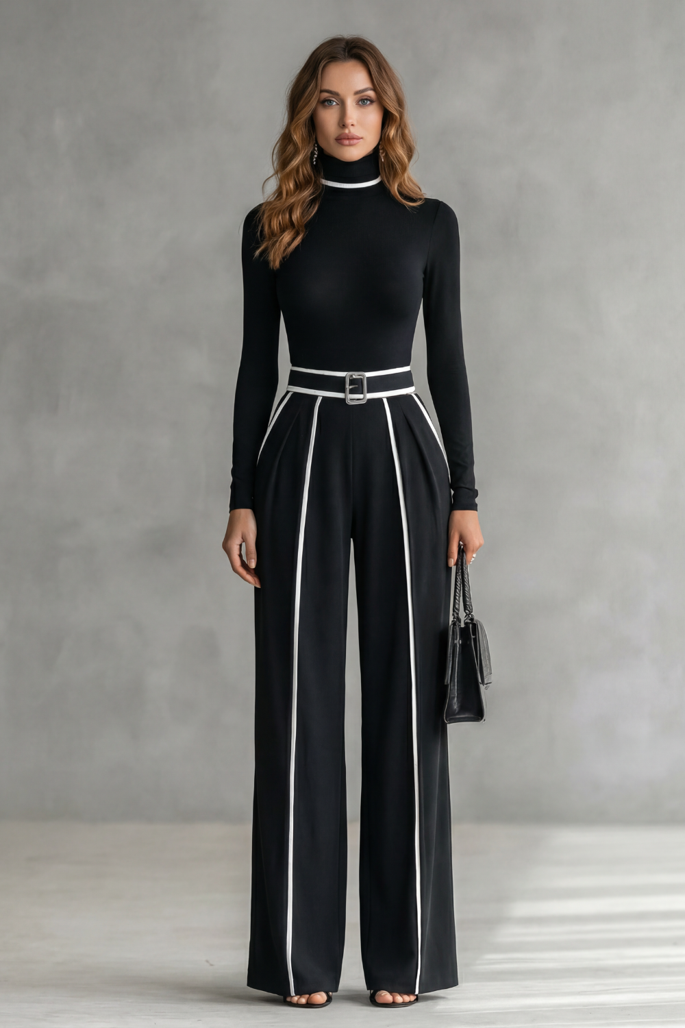 Women's Pleated Long Sleeve Blazer Belted Evening