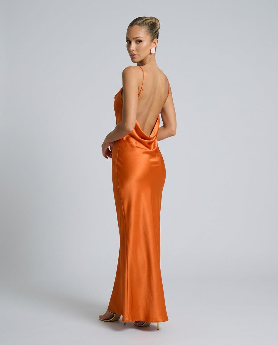 Satin-Look Finish Dress With Cowl Neckline Evening