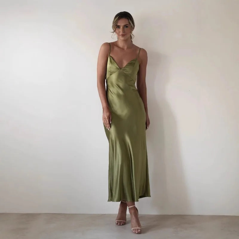 Silky Satin-Look Sleeveless Slip Dress Layered Evening