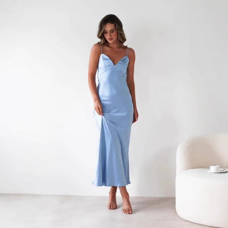 Silky Satin-Look Sleeveless Slip Dress Layered Evening