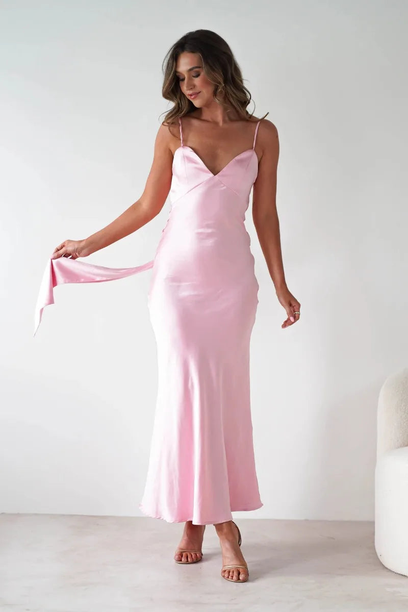 Silky Satin-Look Sleeveless Slip Dress Layered Evening