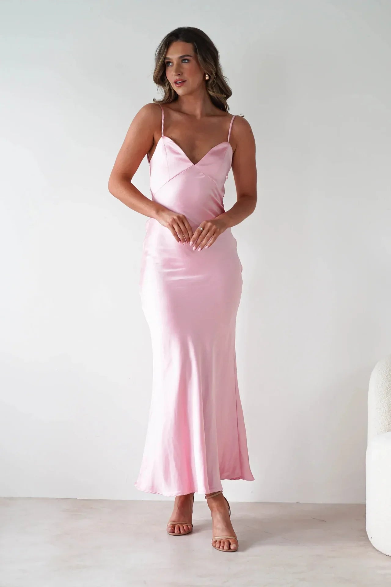 Silky Satin-Look Sleeveless Slip Dress Layered Evening