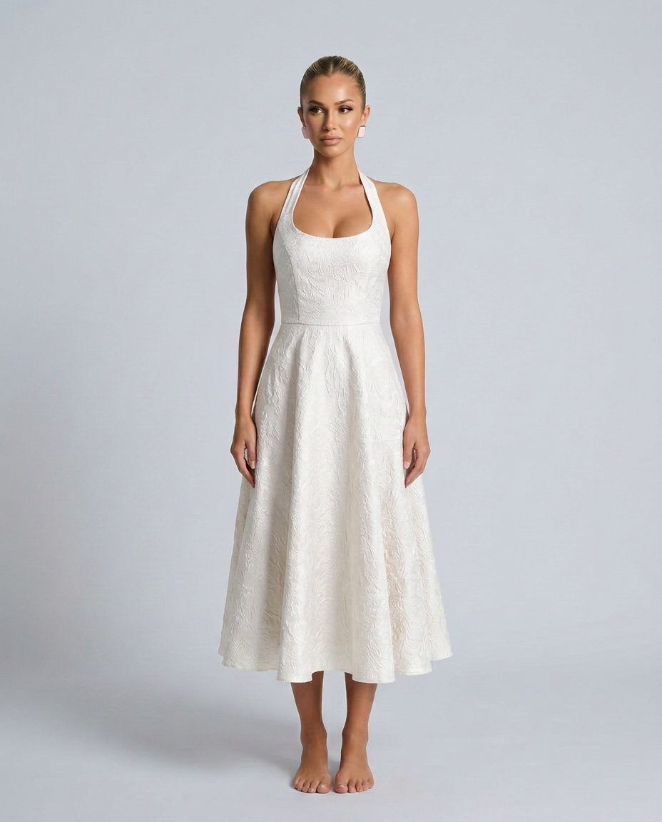 Silky Floral A-Line With Halter Neckline Corset-Style Evening