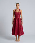 Silky Floral A-Line With Halter Neckline Corset-Style Evening