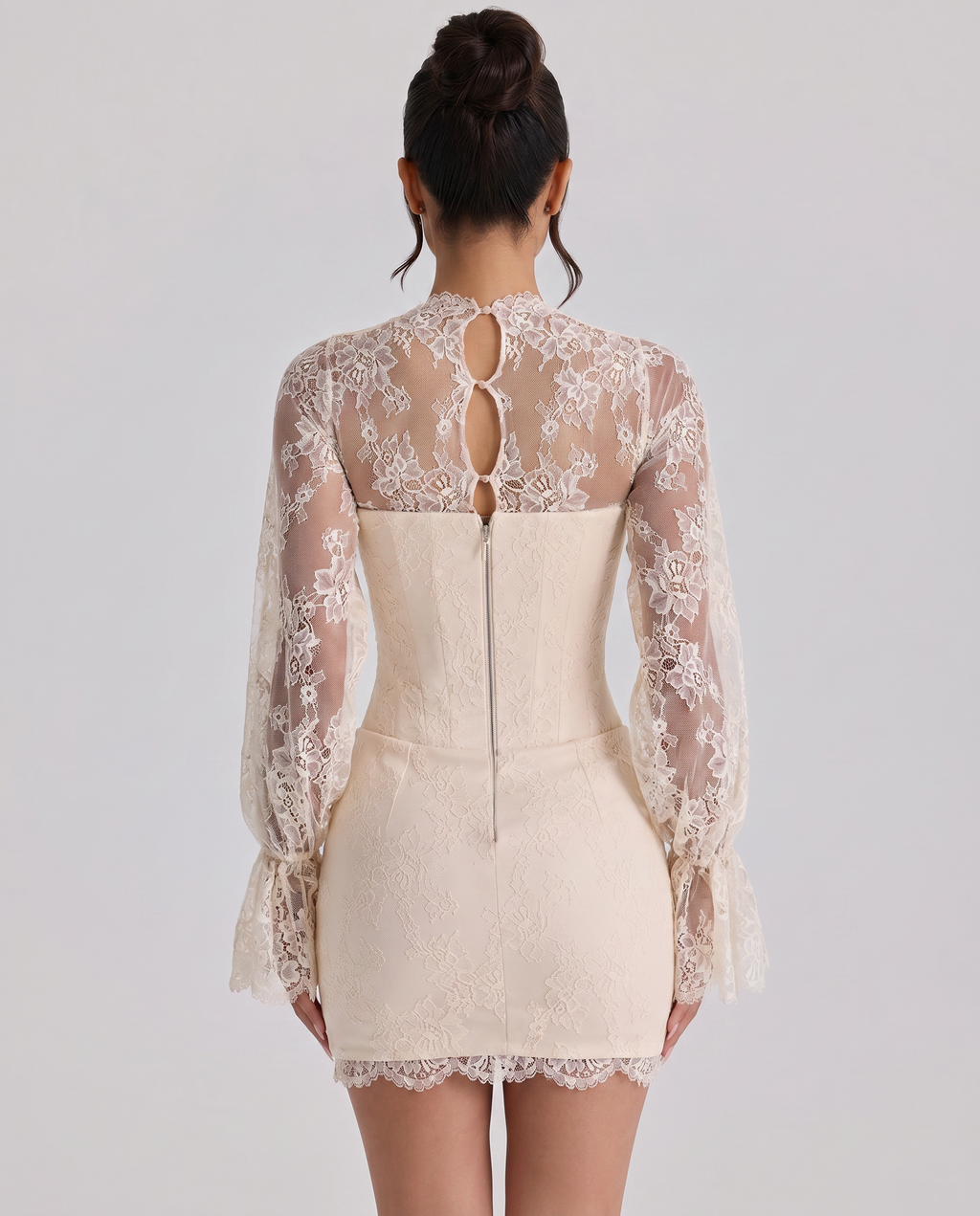 Lace Dress With Scoop Neck Corset-Style Evening