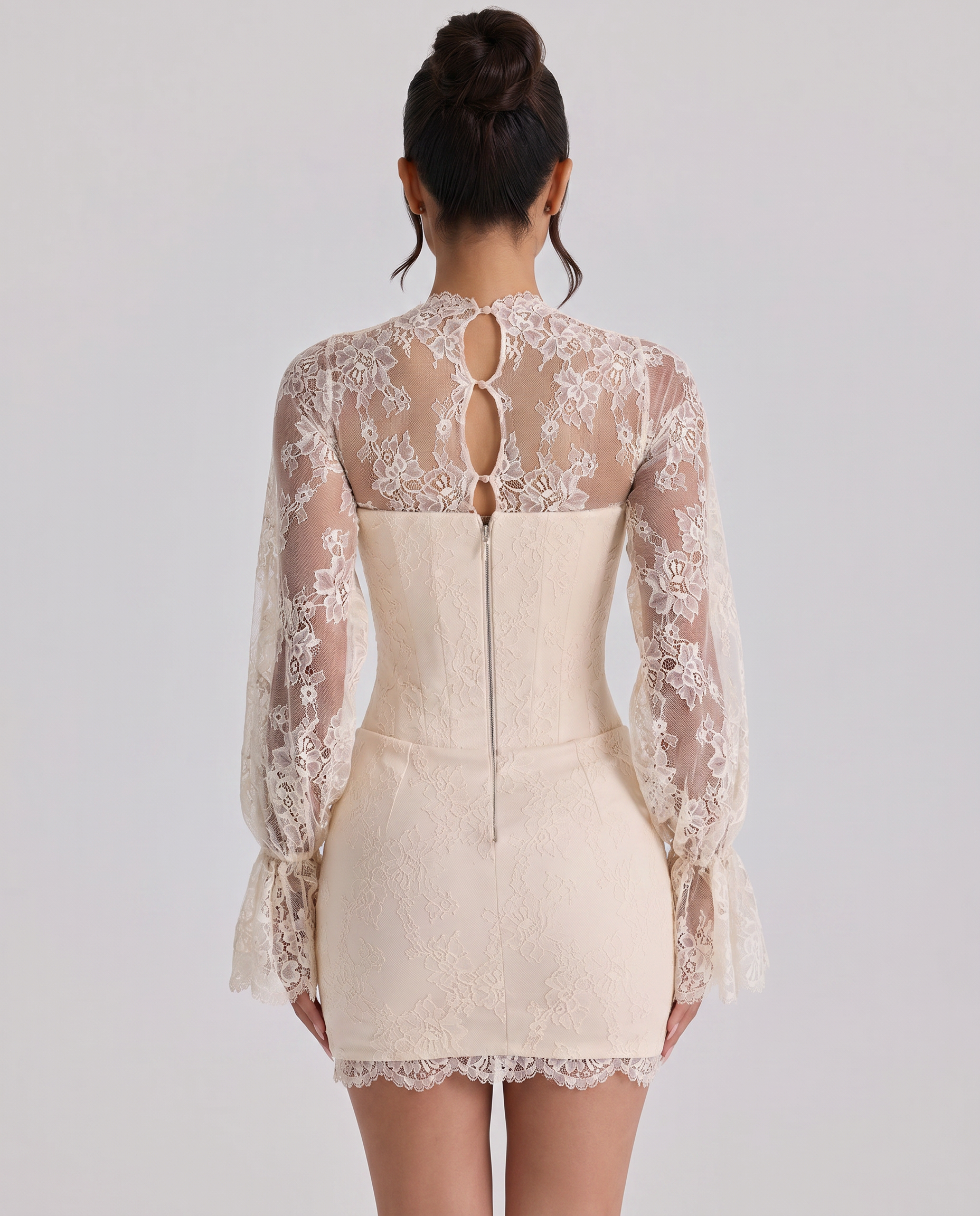 Lace Dress With Scoop Neck Corset-Style Evening