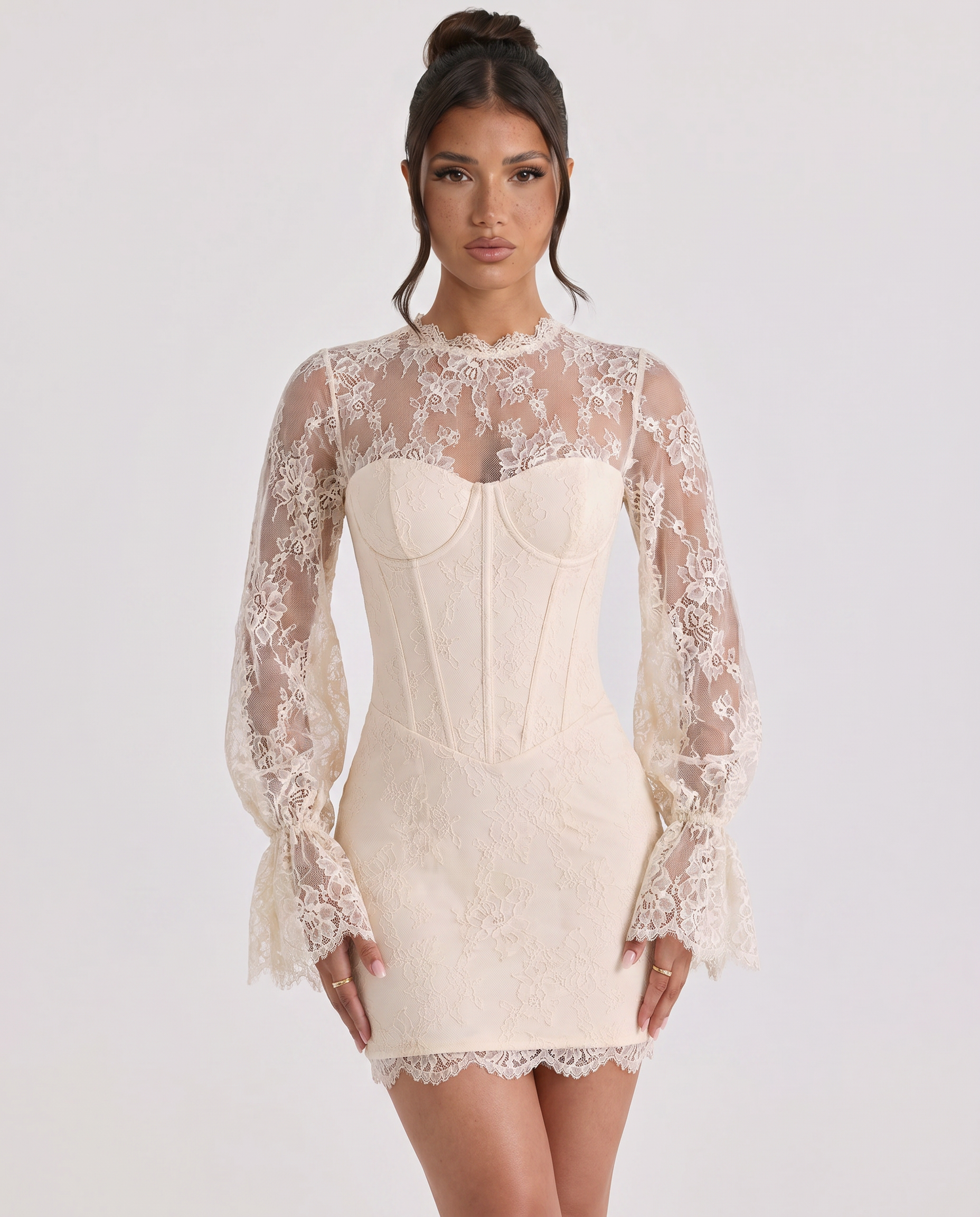 Lace Dress With Scoop Neck Corset-Style Evening