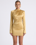Satin-Look Finish Dress With High Neck Evening