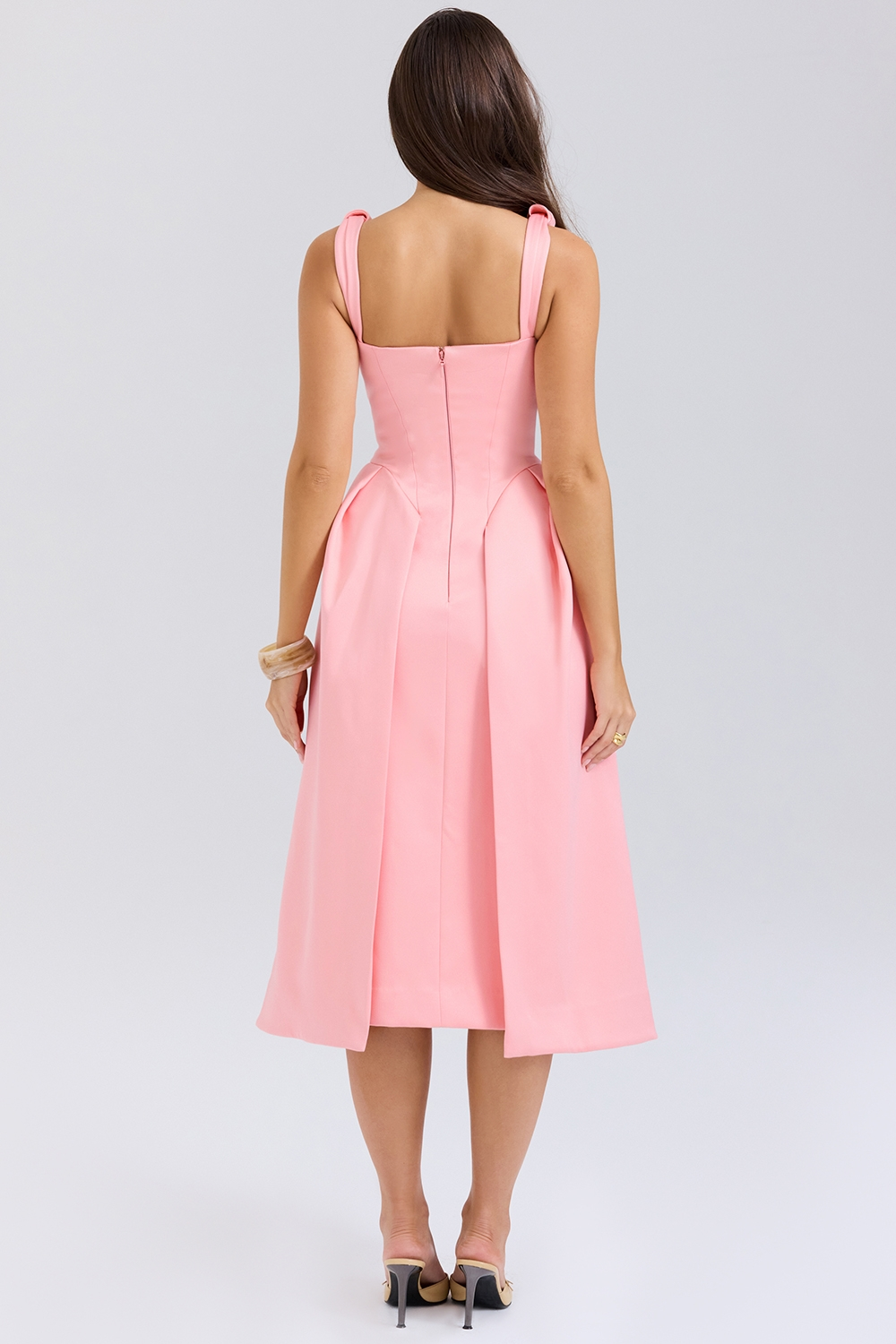 Satin-Look Finish Dress With V-Neck Corset-Style Evening