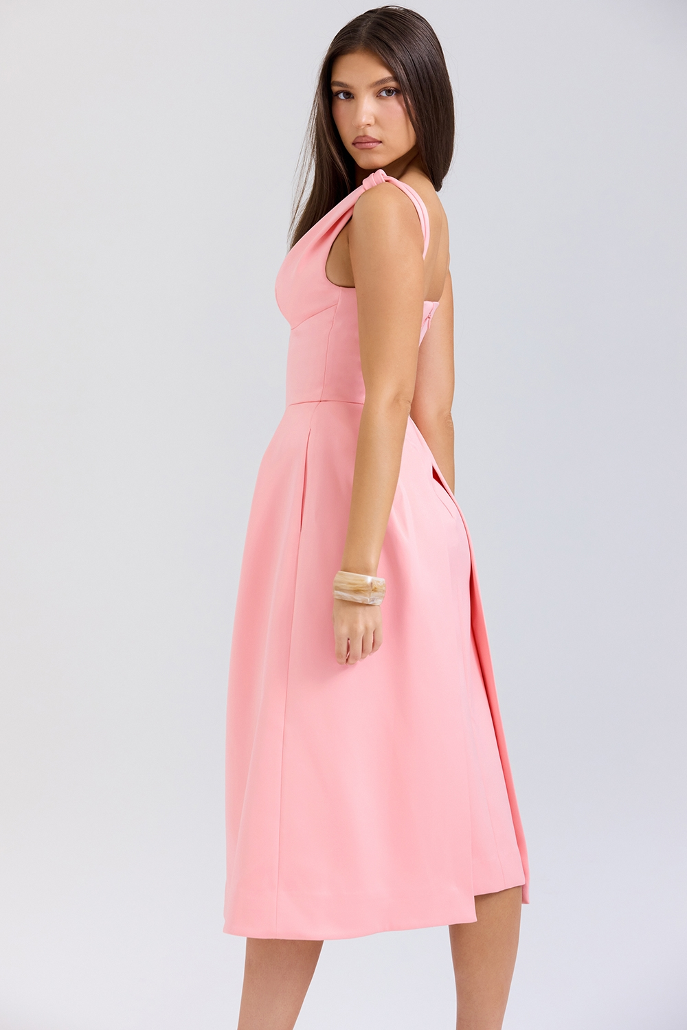 Satin-Look Finish Dress With V-Neck Corset-Style Evening