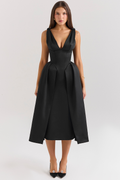 Satin-Look Finish Dress With V-Neck Corset-Style Evening