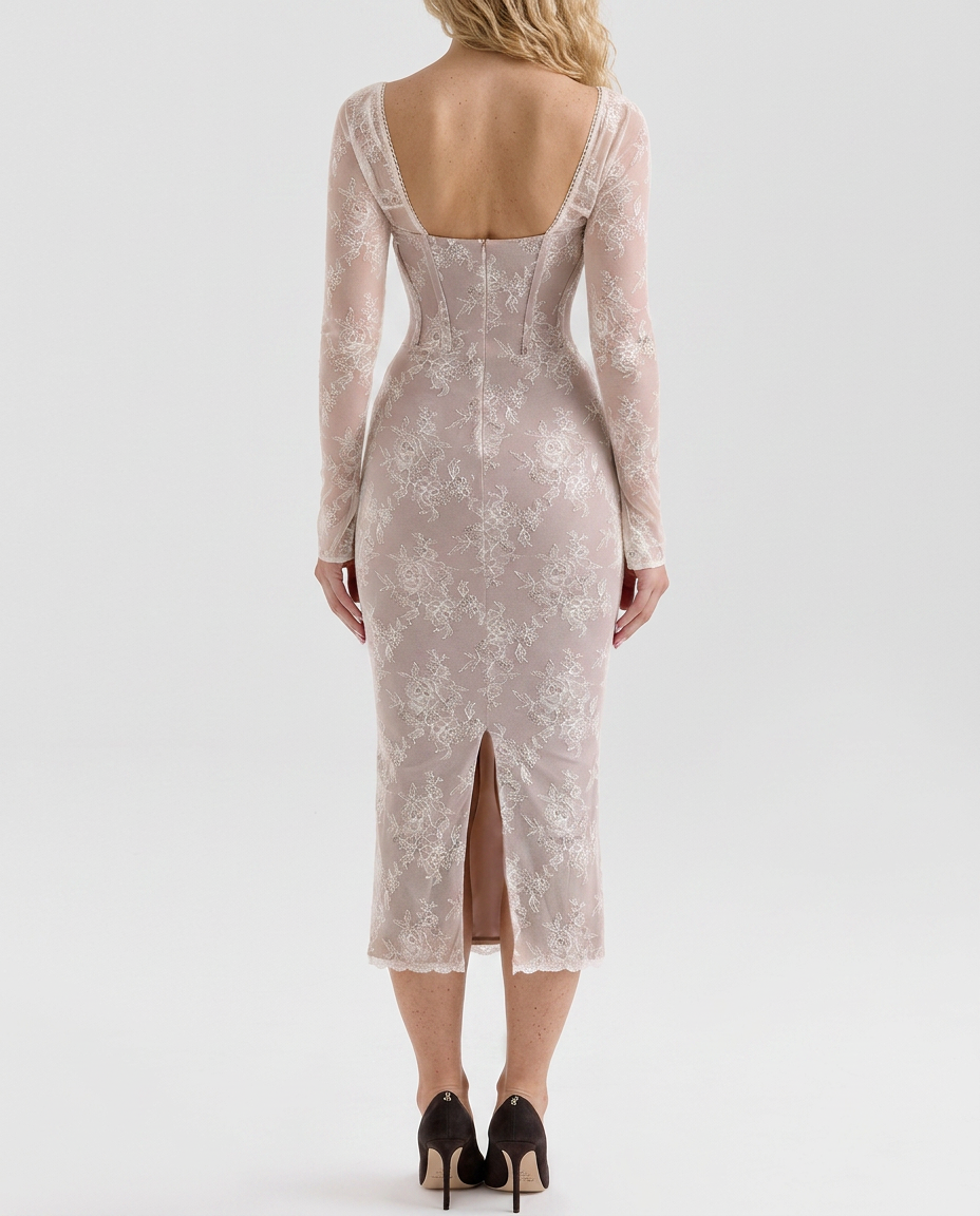 Lace Dress With Sweetheart Neckline Corset-Style Evening