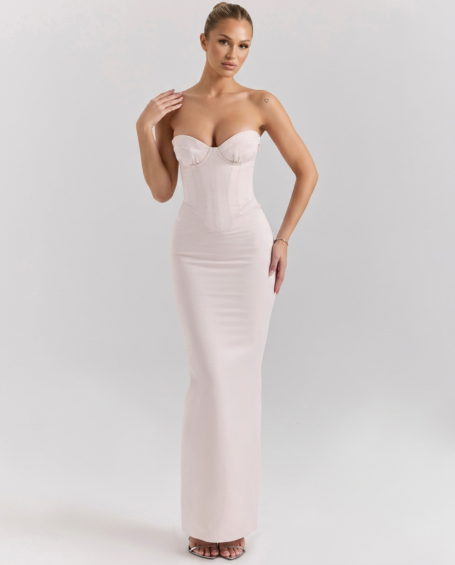 Silky Satin-Look Dress With Sweetheart Neckline Corset-Style Evening