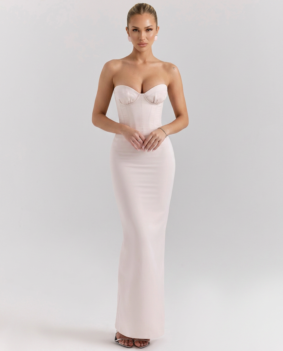 Silky Satin-Look Dress With Sweetheart Neckline Corset-Style Evening