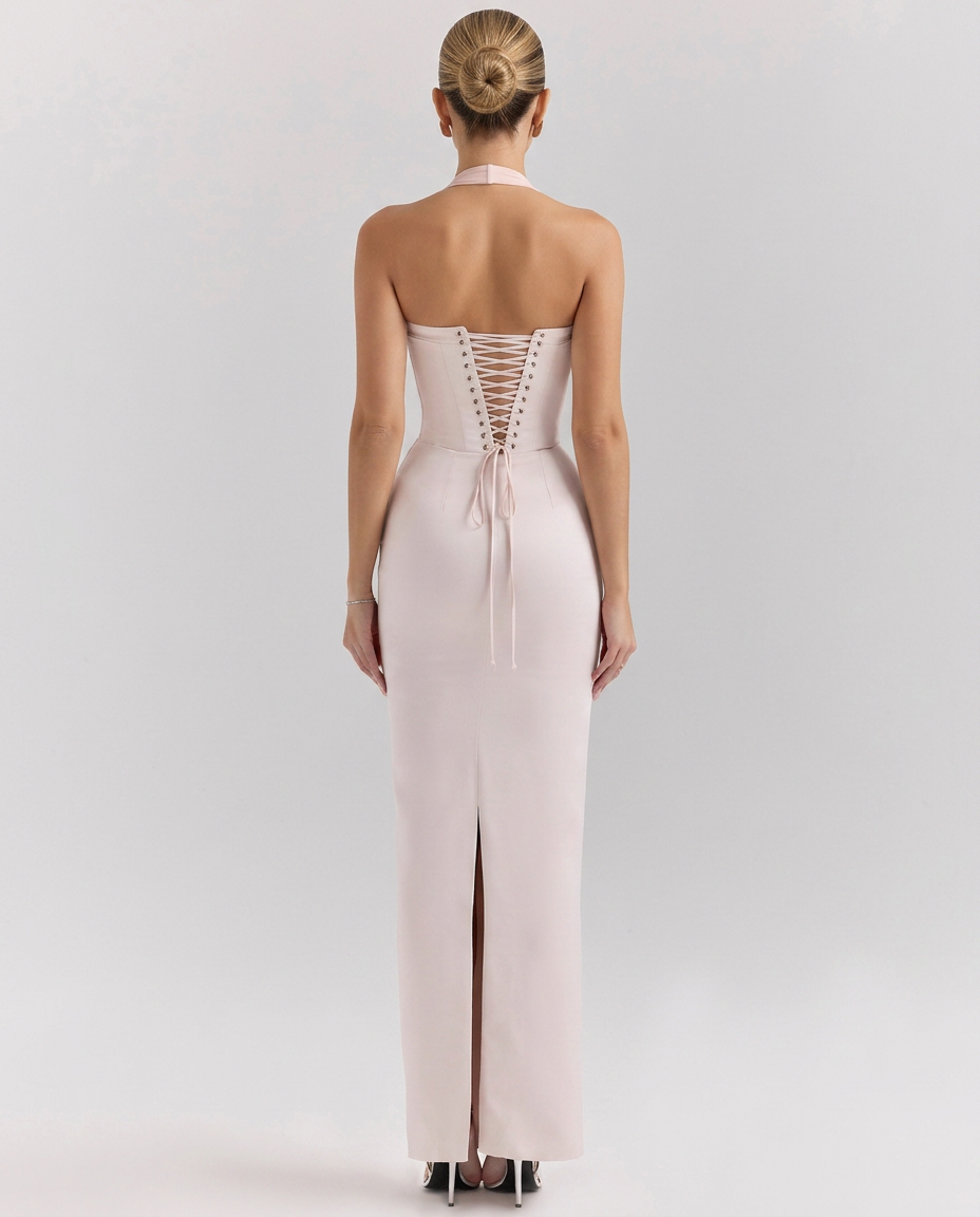 Silky Satin-Look Dress With Sweetheart Neckline Corset-Style Evening