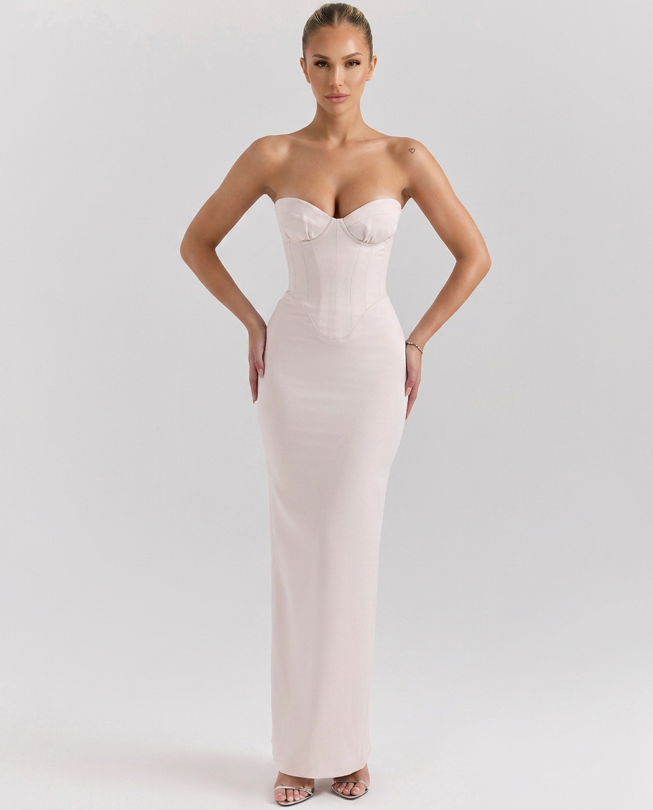 Silky Satin-Look Dress With Sweetheart Neckline Corset-Style Evening