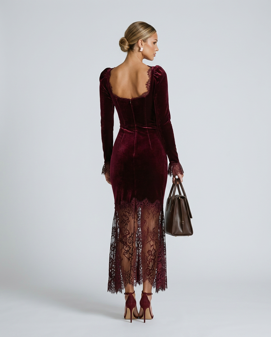 Silky Lace Dress With Square Neck Evening Weekend