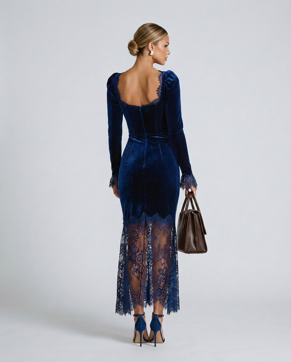 Silky Lace Dress With Square Neck Evening Weekend