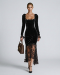 Silky Lace Dress With Square Neck Evening Weekend