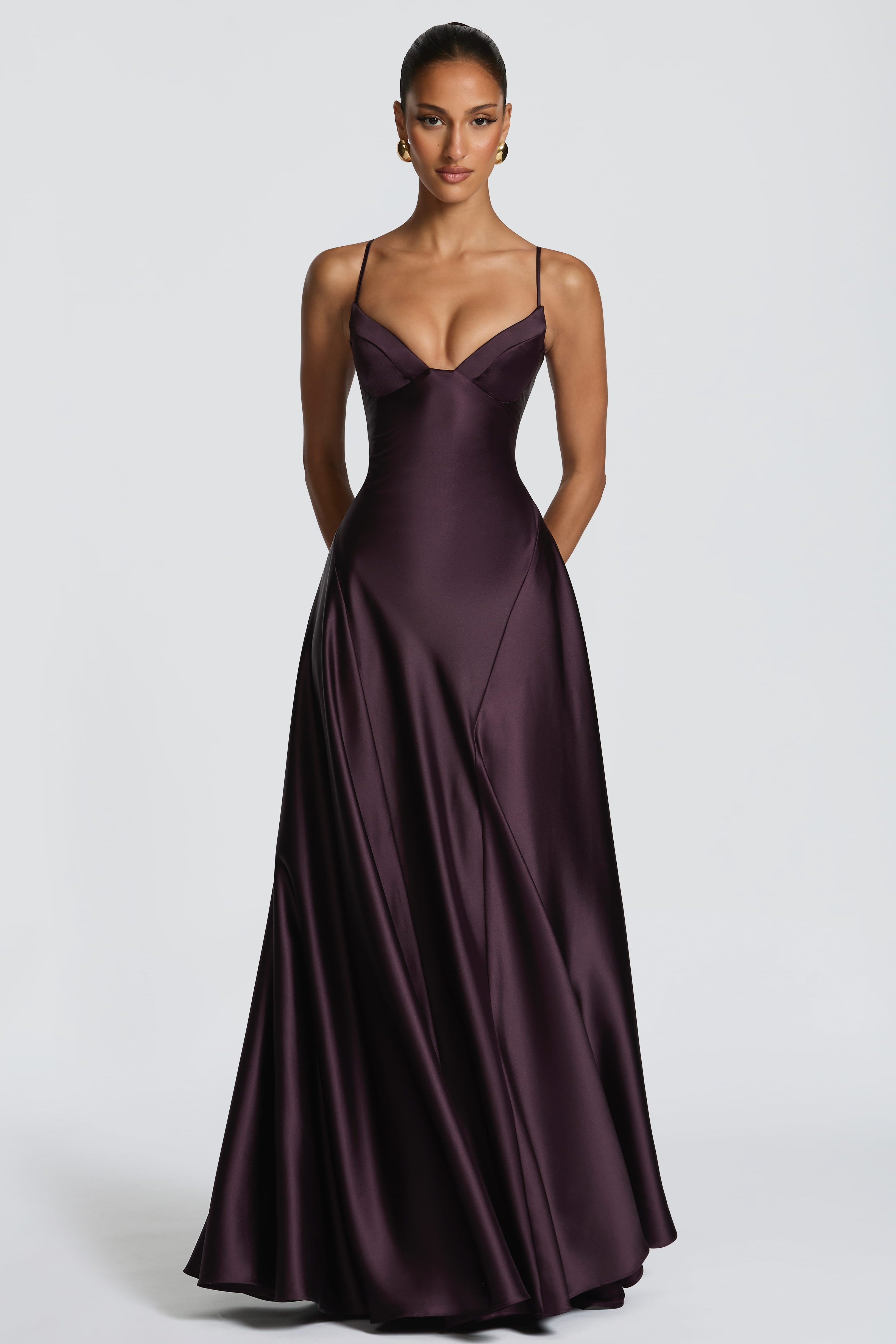 Satin-Look Finish Slip Dress With V-Neck Evening