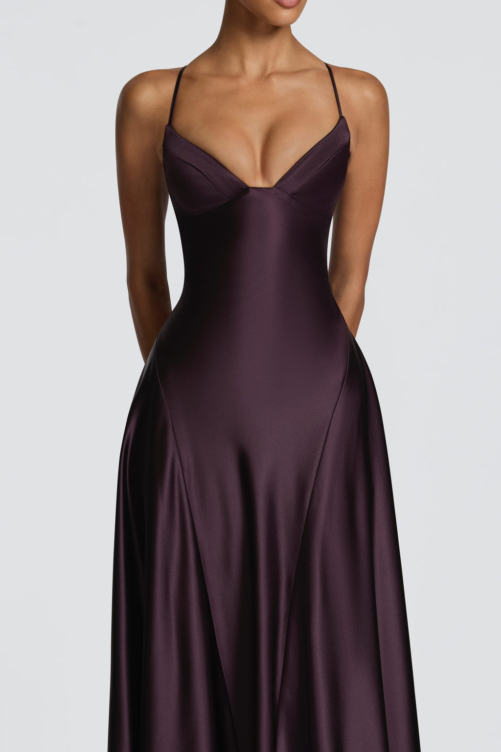 Satin-Look Finish Slip Dress With V-Neck Evening
