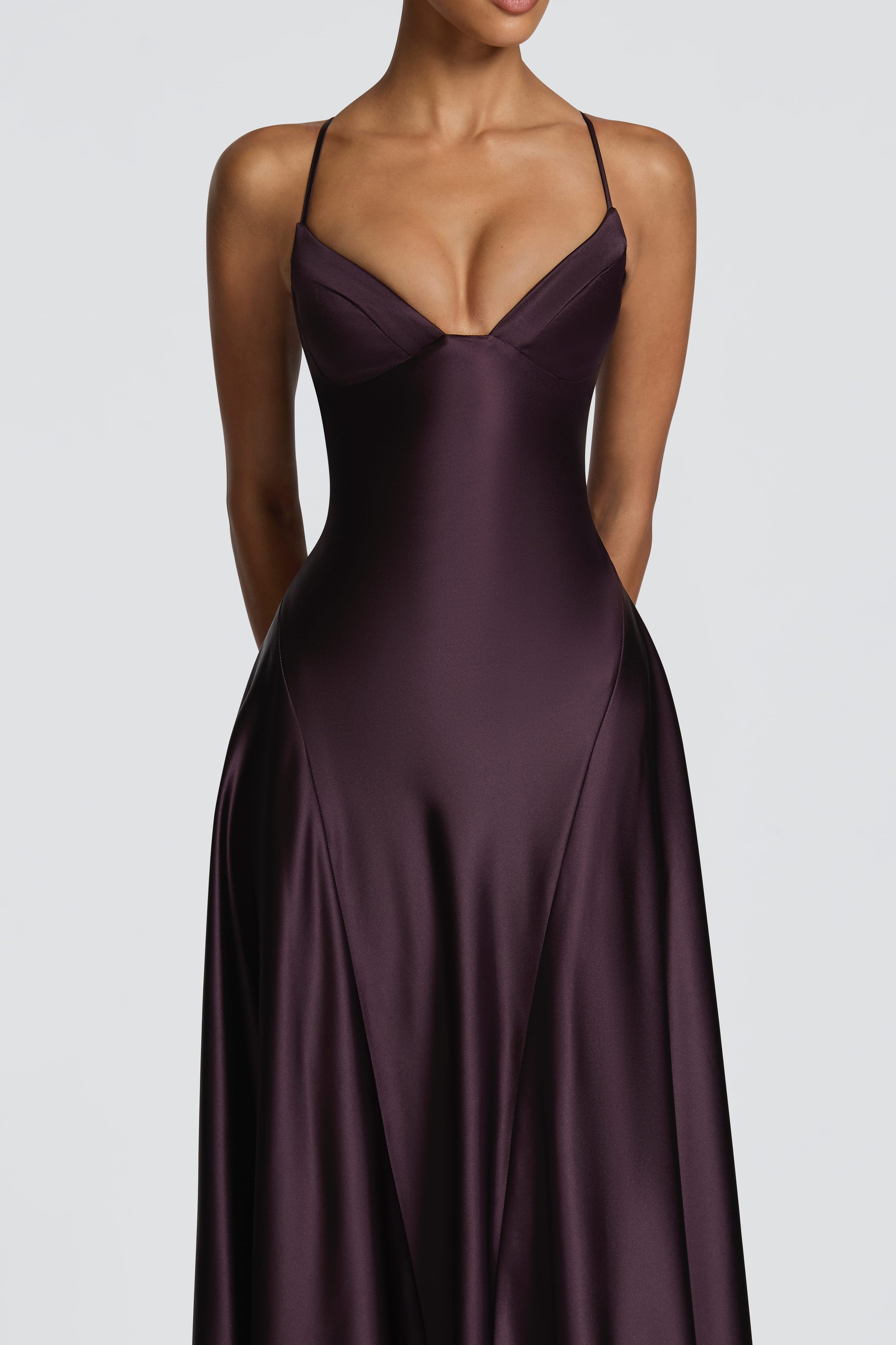Satin-Look Finish Slip Dress With V-Neck Evening