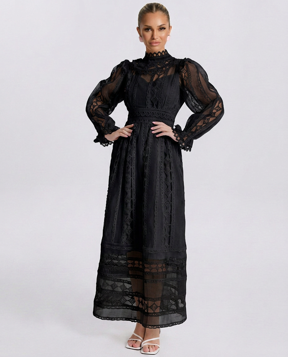 Lace Finish Dress With High Neck Evening Evening