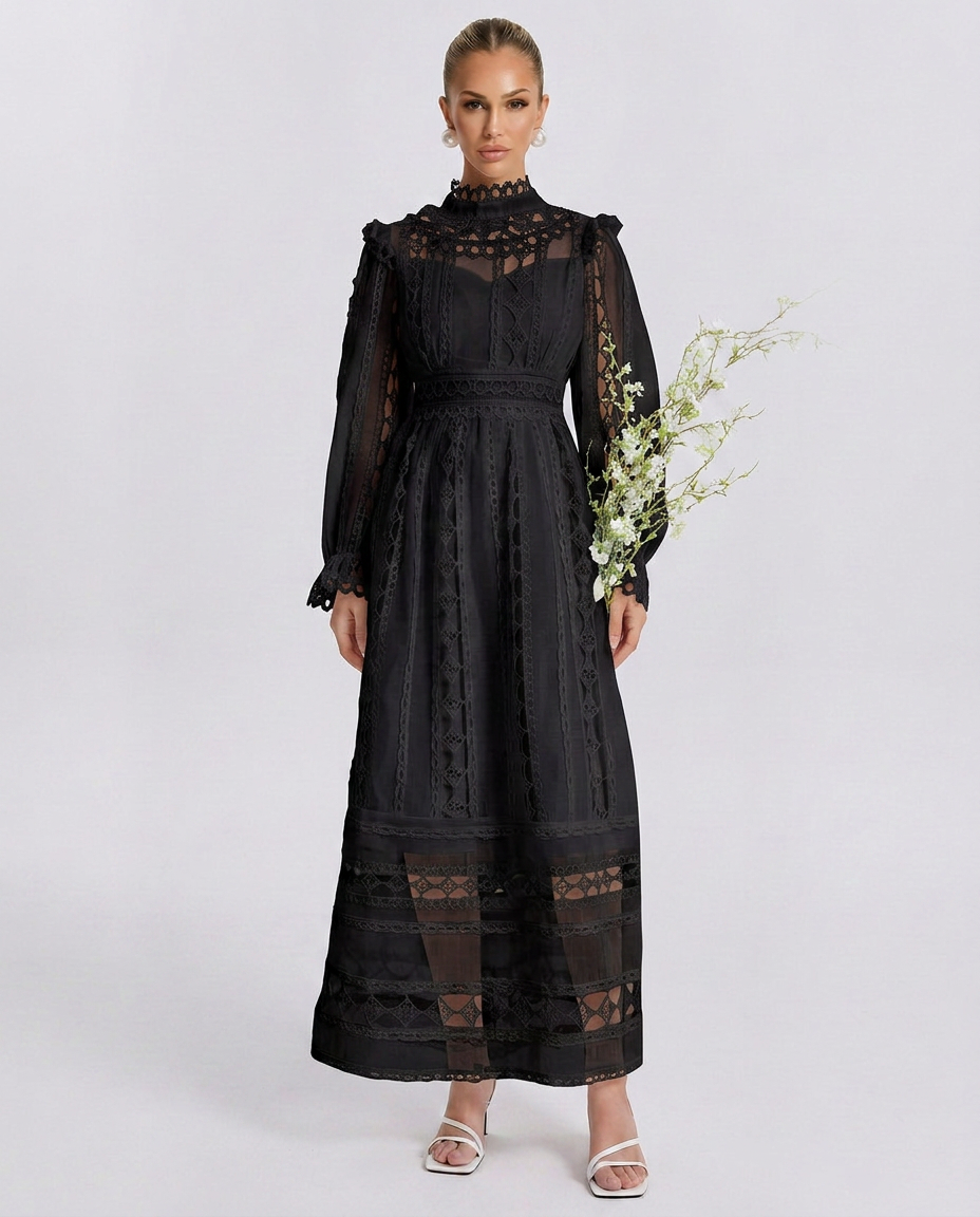 Lace Finish Dress With High Neck Evening Evening