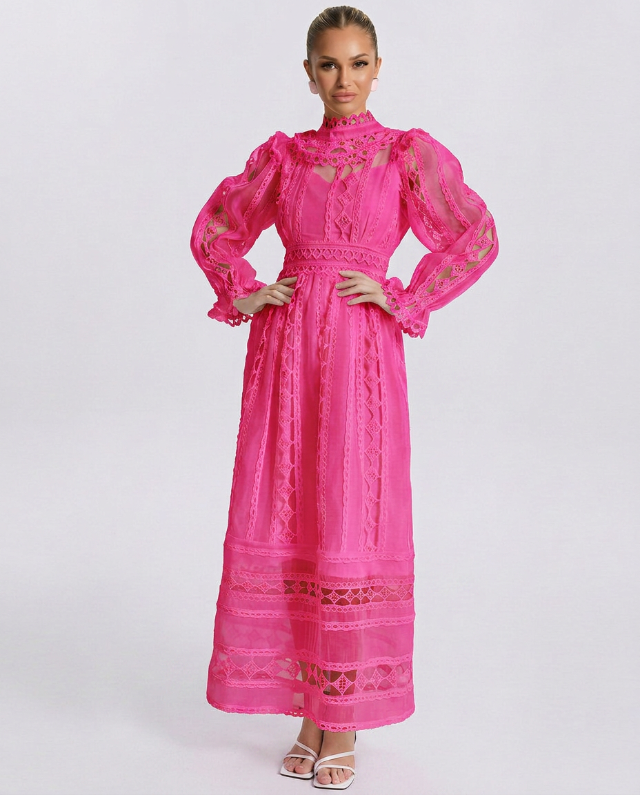 Lace Finish Dress With High Neck Evening Evening