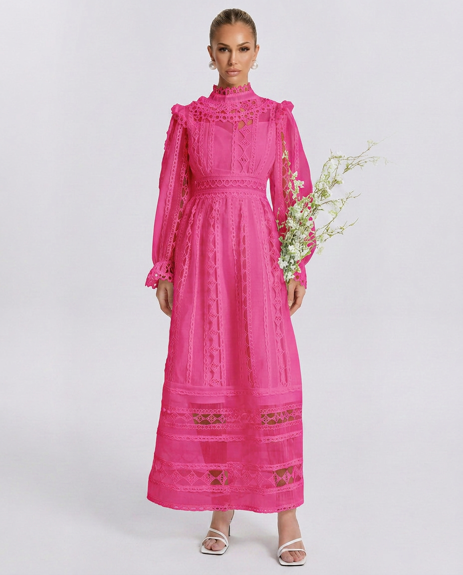 Lace Finish Dress With High Neck Evening Evening