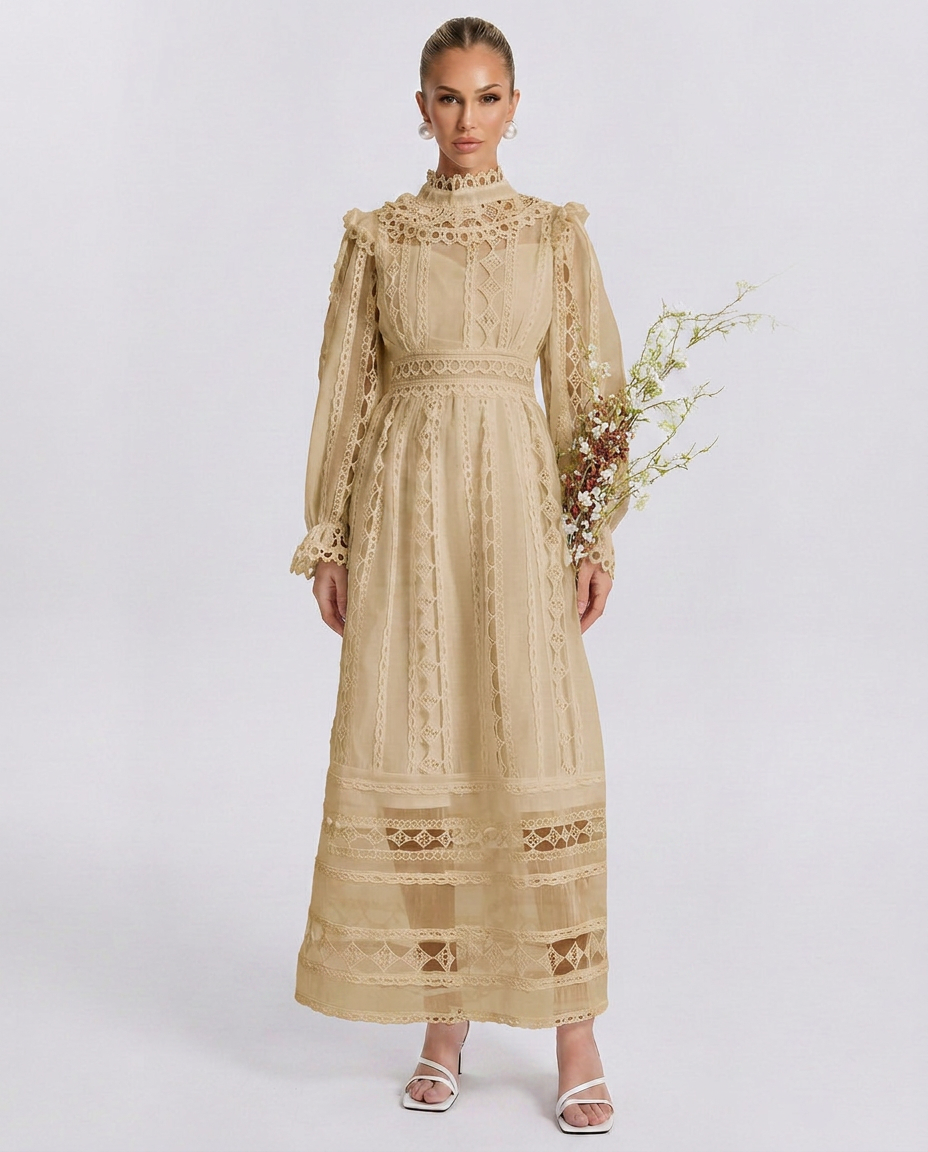 Lace Finish Dress With High Neck Evening Evening