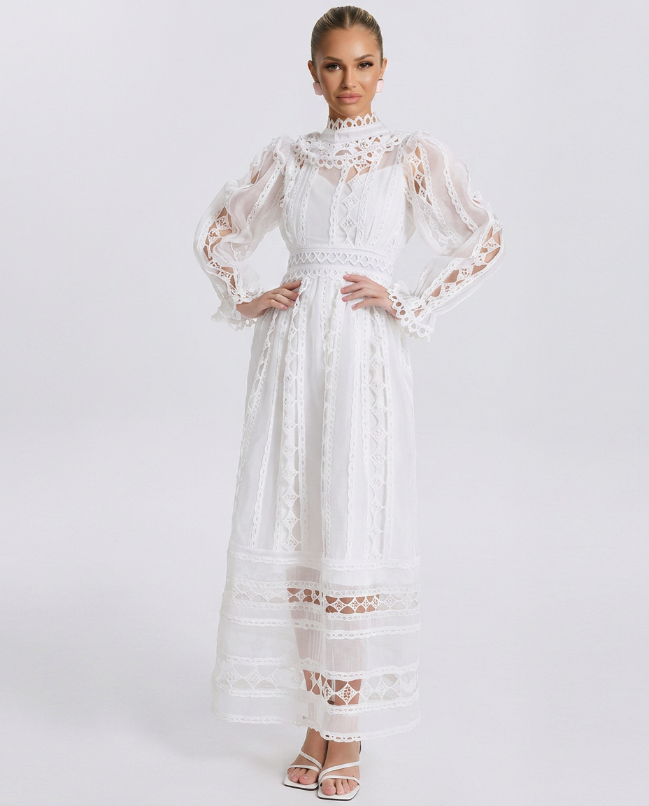 Lace Finish Dress With High Neck Evening Evening