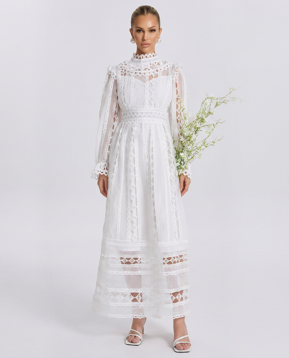 Lace Finish Dress With High Neck Evening Evening
