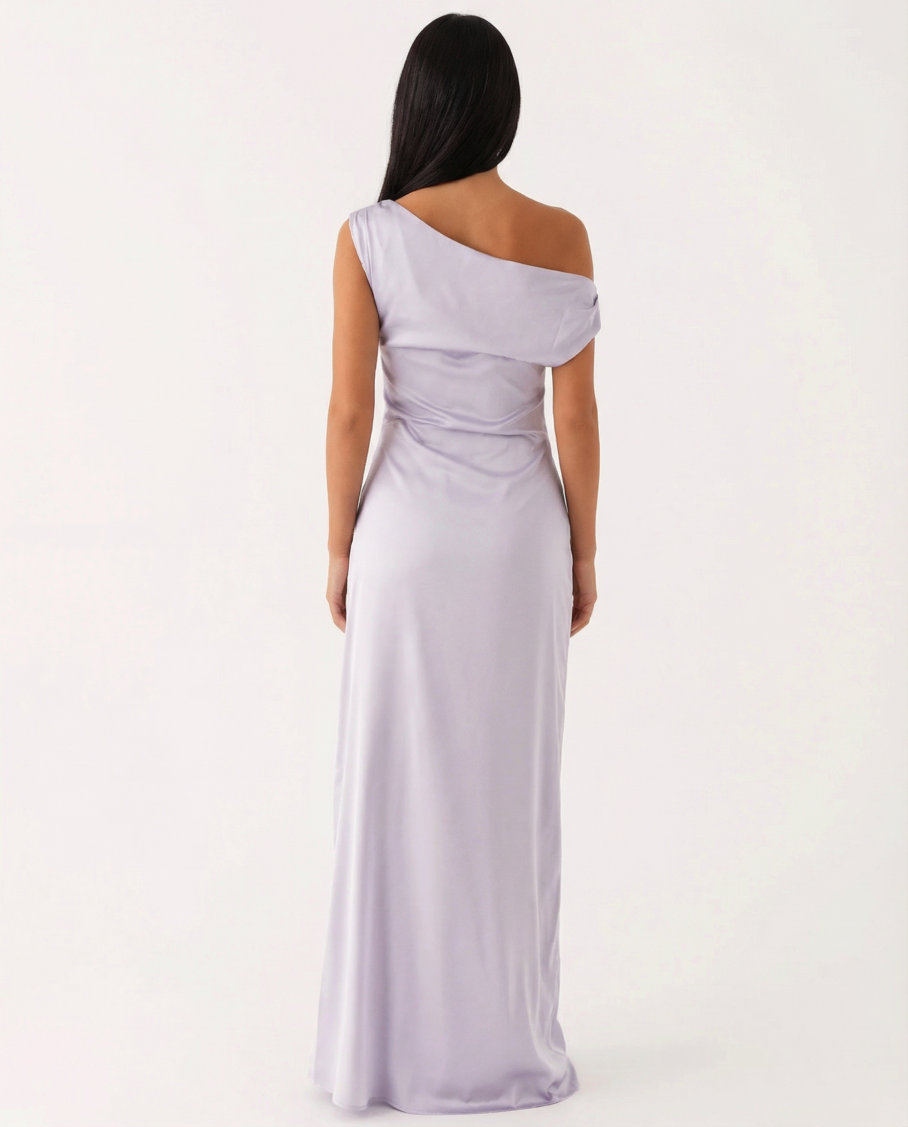 Satin Finish Dress With One-Shoulder Neckline Evening