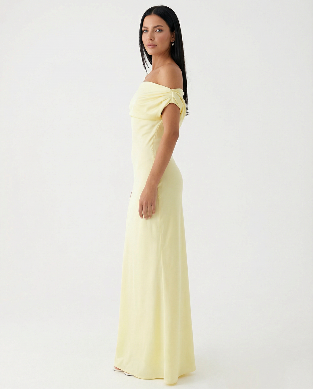 Satin Finish Dress With One-Shoulder Neckline Evening