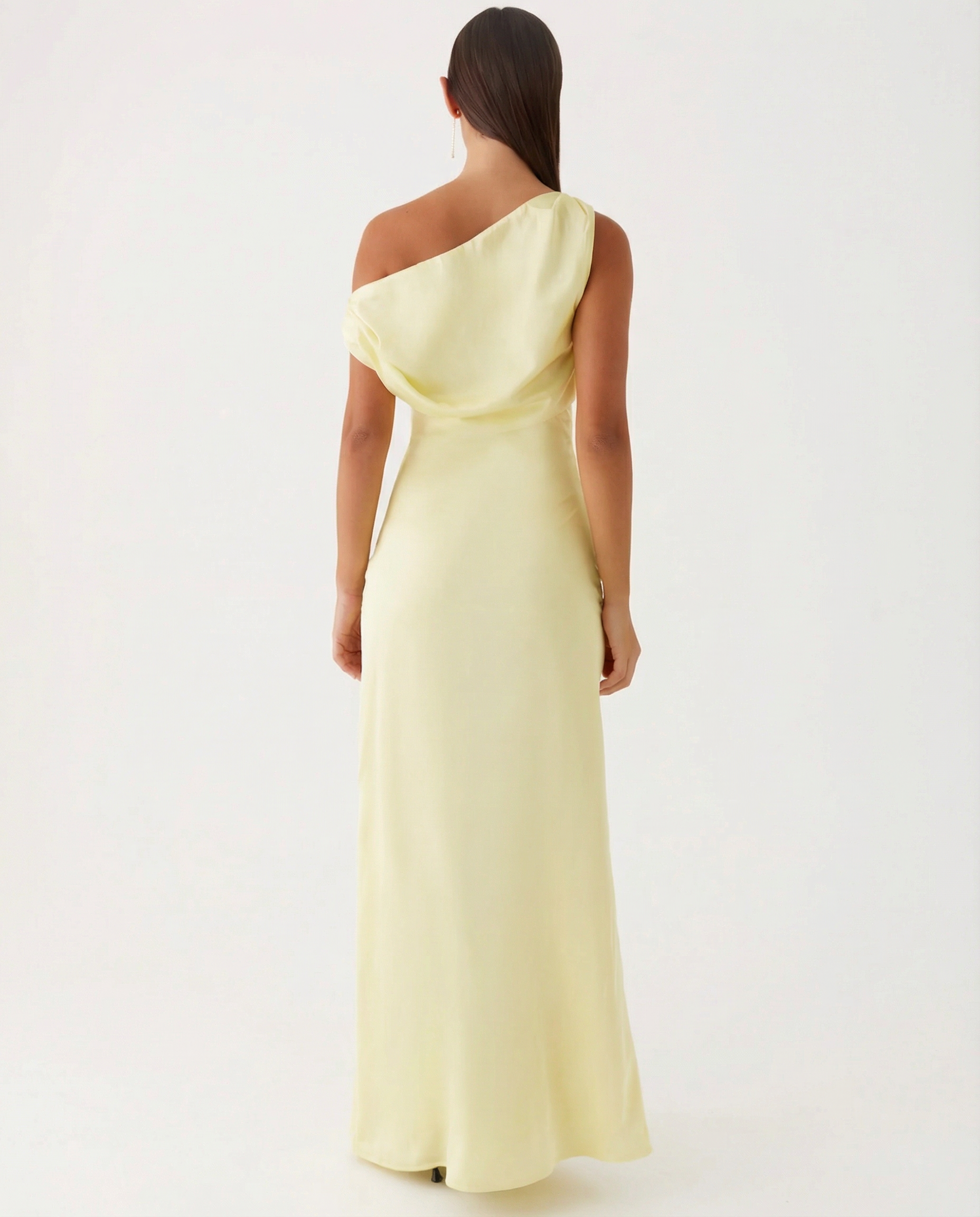 Satin Finish Dress With One-Shoulder Neckline Evening