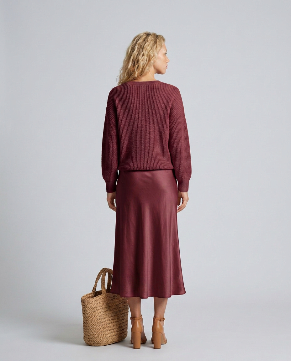 Women's Satin-Look Long Sleeve Dress Layered Evening