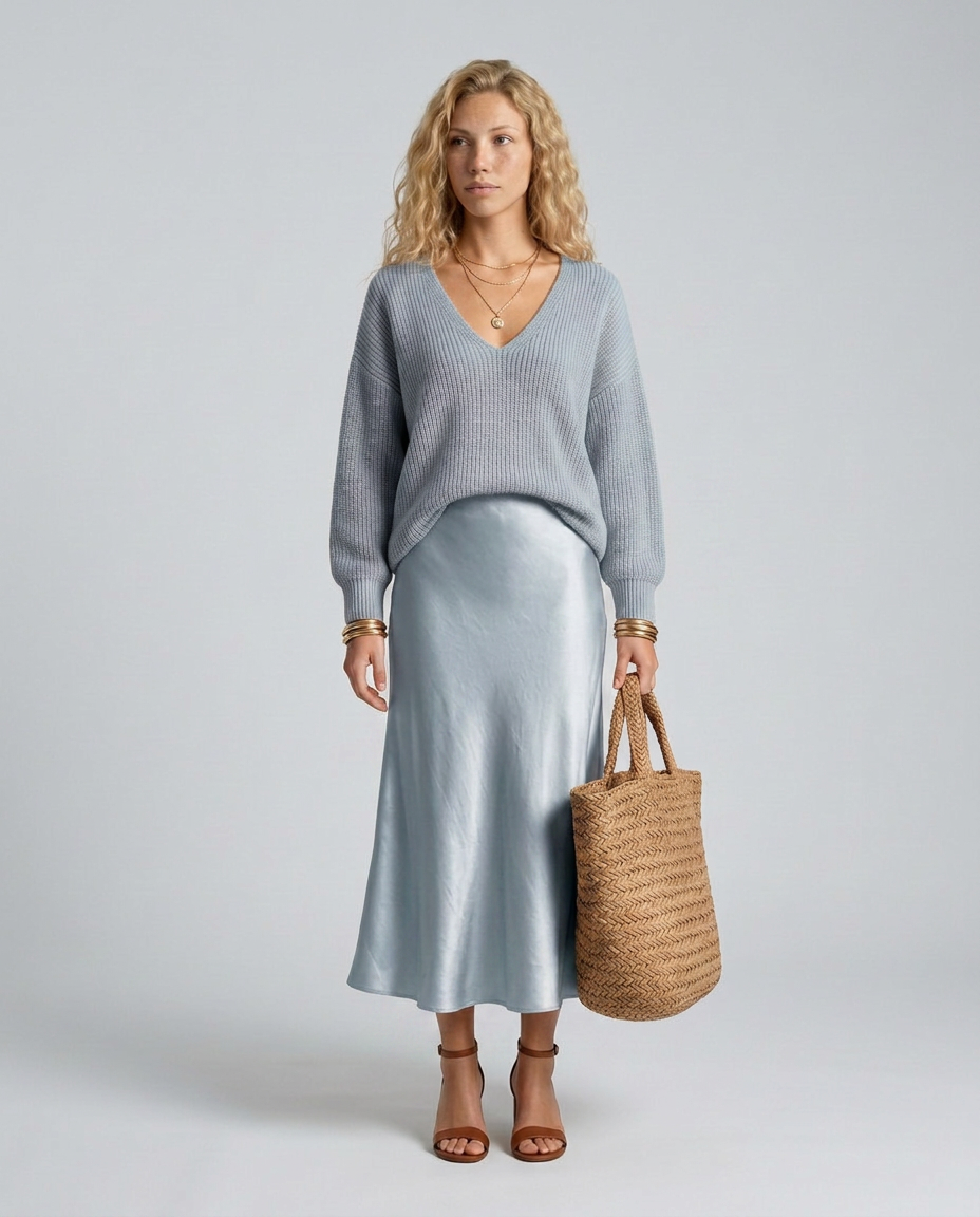 Women's Satin-Look Long Sleeve Dress Layered Evening