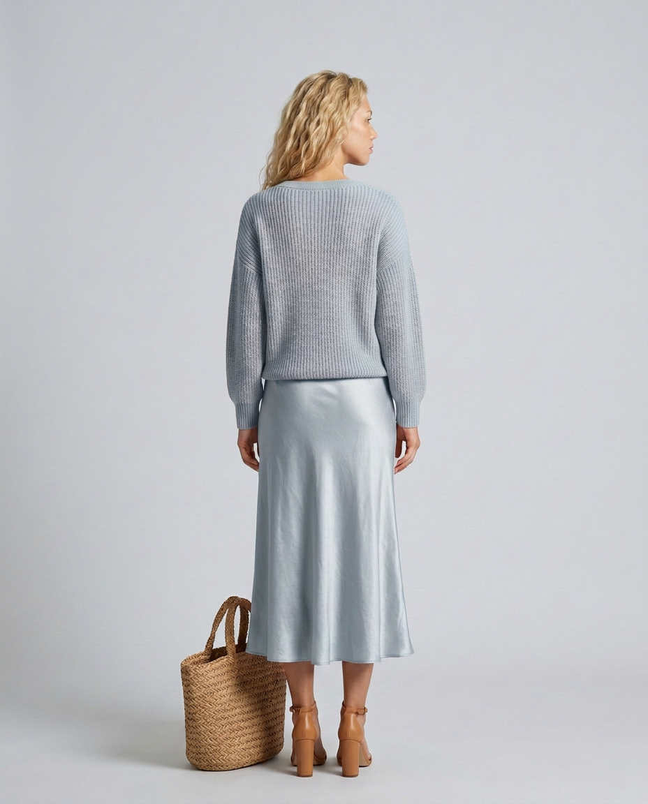 Women's Satin-Look Long Sleeve Dress Layered Evening