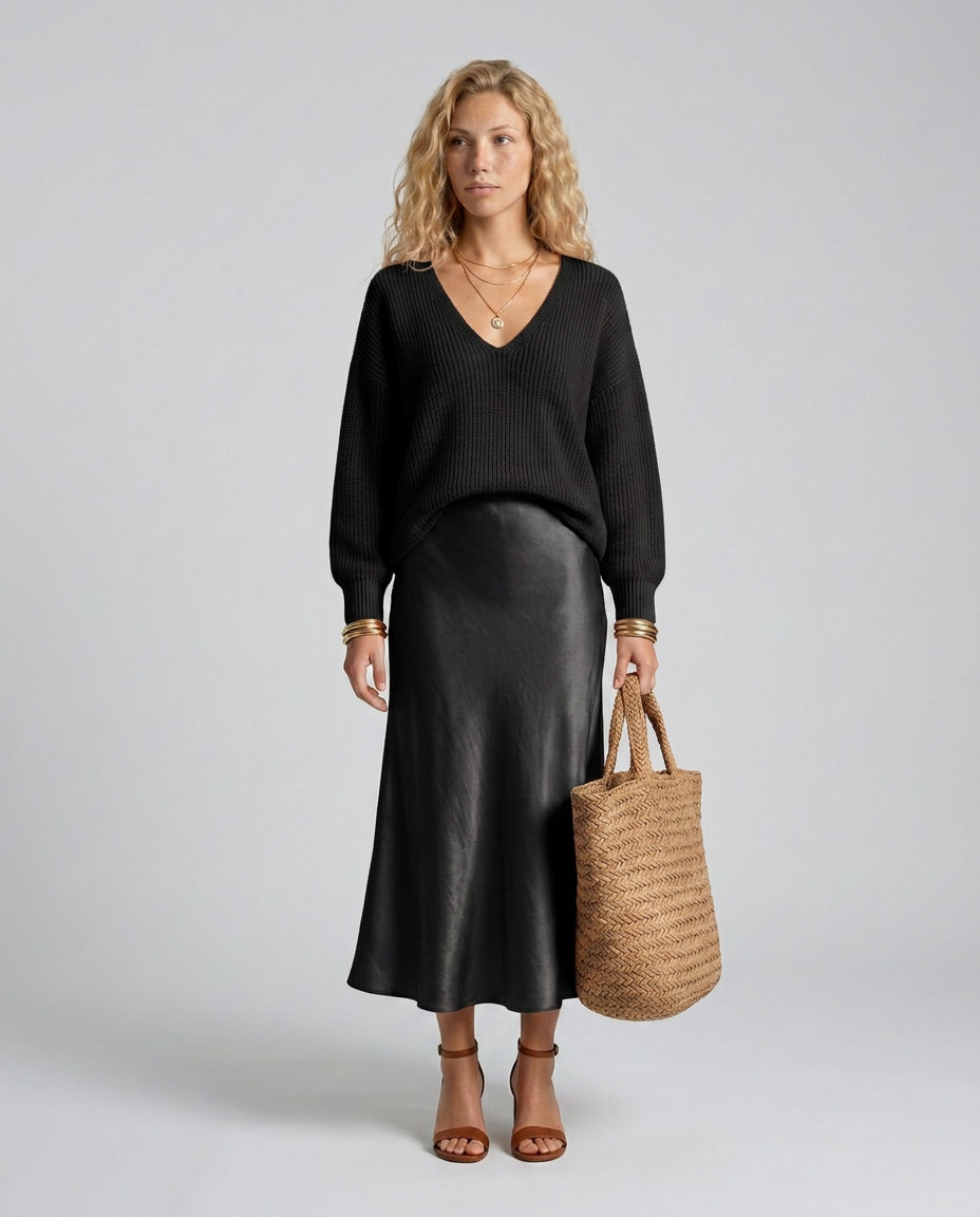 Women's Satin-Look Long Sleeve Dress Layered Evening