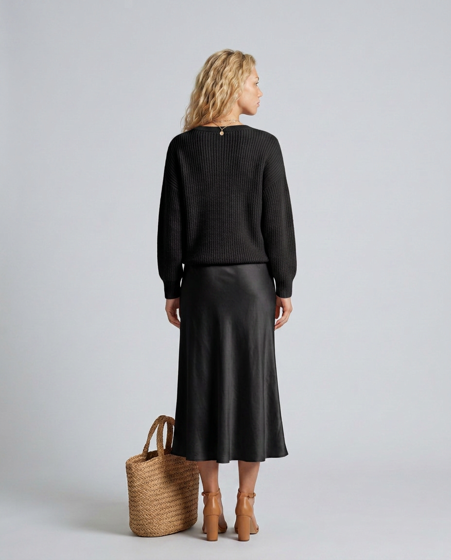 Women's Satin-Look Long Sleeve Dress Layered Evening