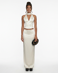 Silky Satin-Look Dress With Halter Neckline Corset-Style Formal