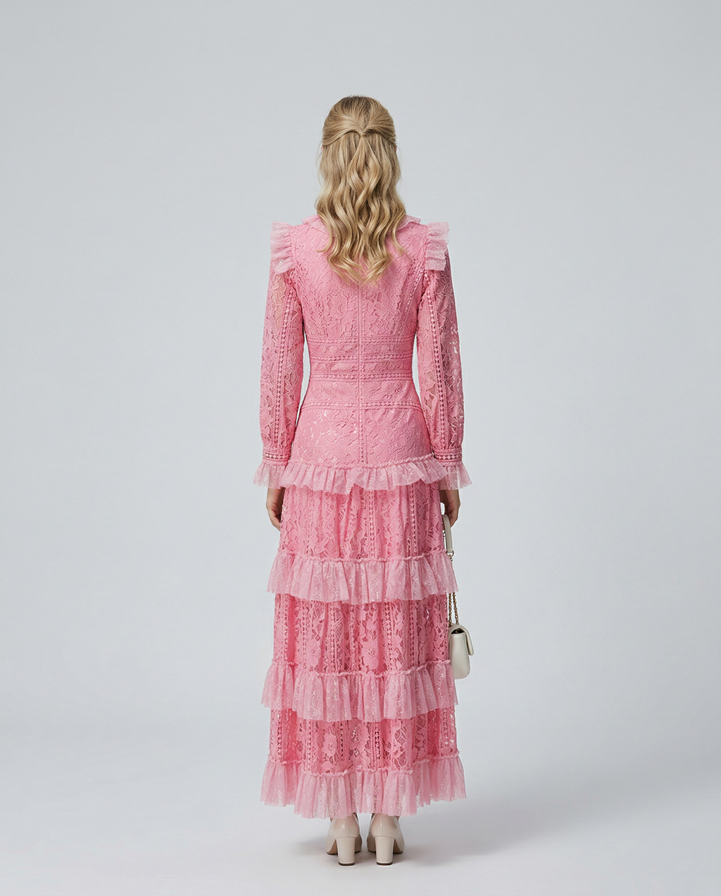 Silky Lace Long Sleeve Tiered Layered Evening