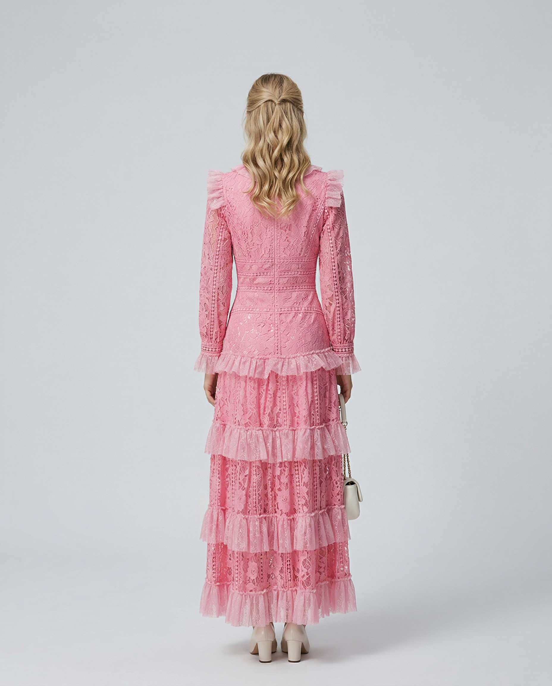 Silky Lace Long Sleeve Tiered Layered Evening