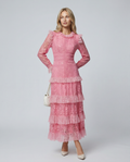 Silky Lace Long Sleeve Tiered Layered Evening