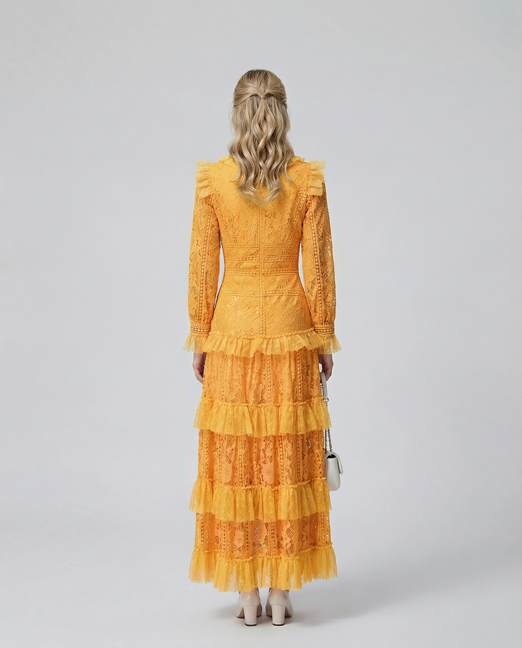 Silky Lace Long Sleeve Tiered Layered Evening