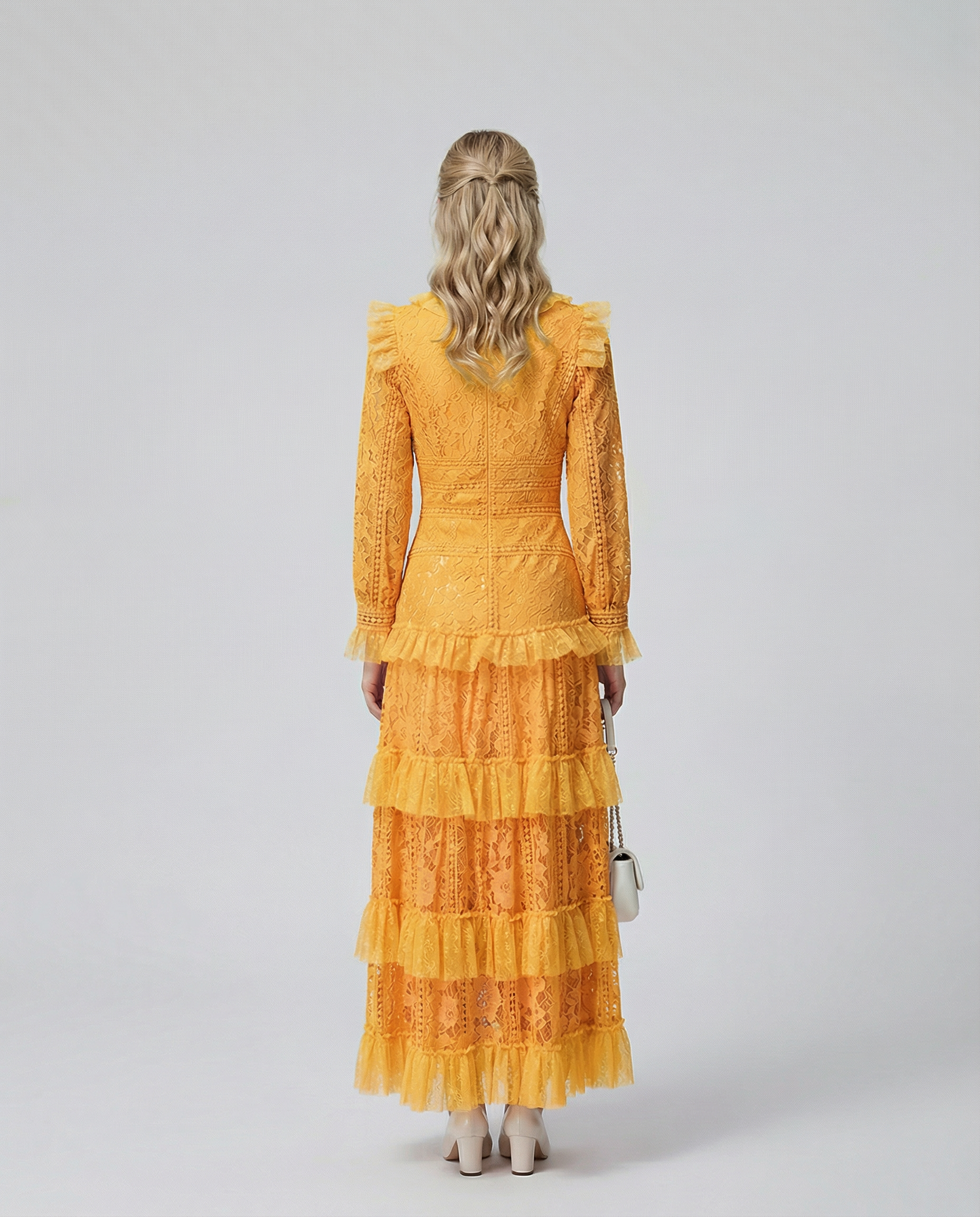 Silky Lace Long Sleeve Tiered Layered Evening