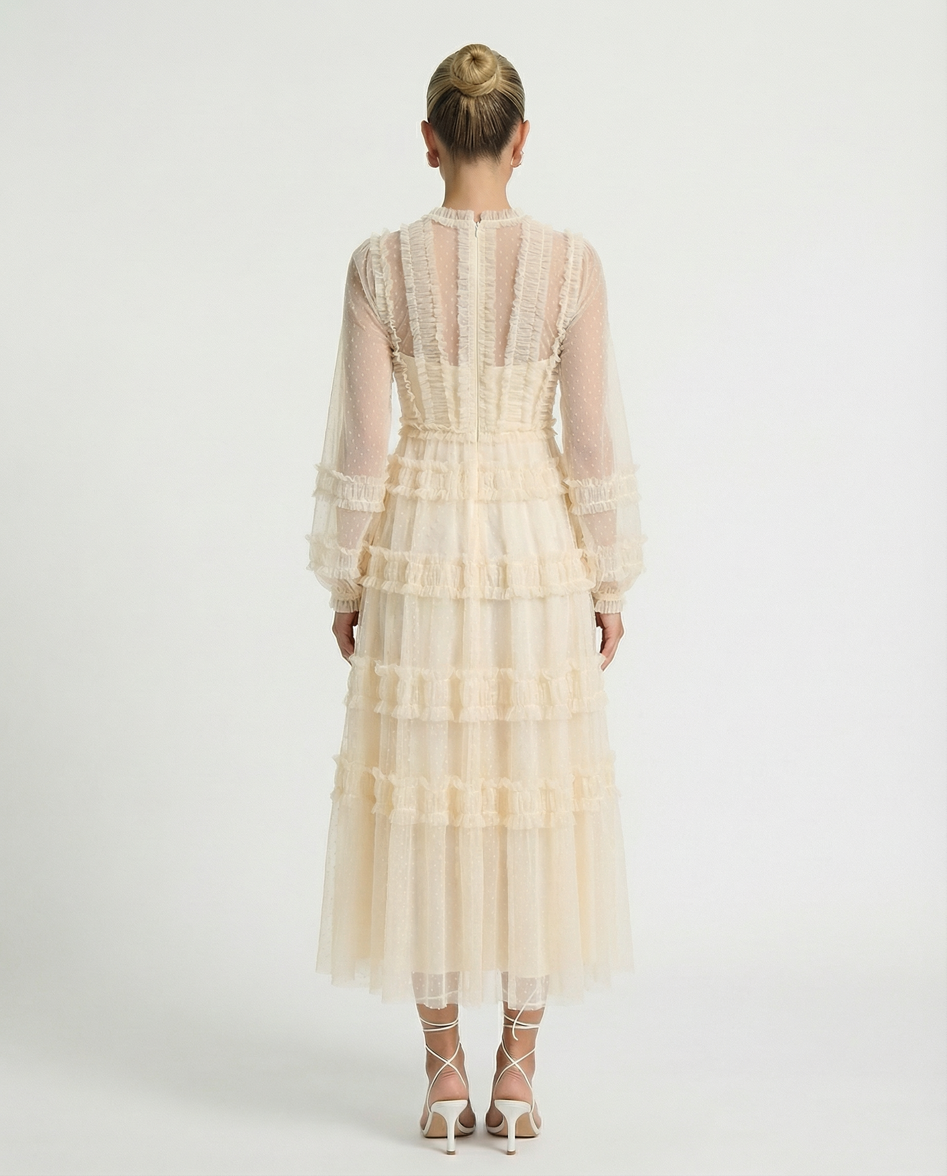 Women's Mesh Long Sleeve Tiered Layered Evening