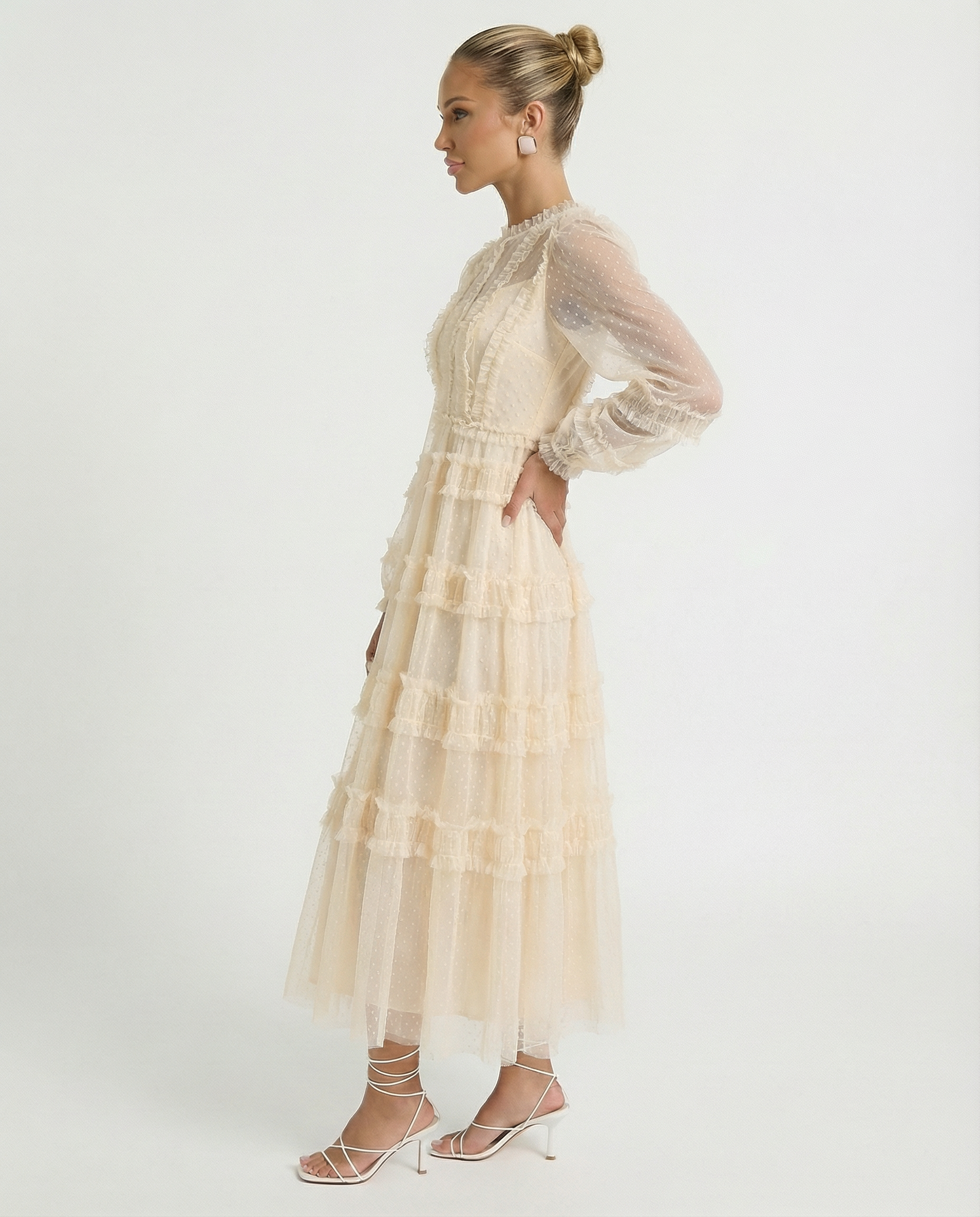 Women's Mesh Long Sleeve Tiered Layered Evening